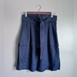 H&M Midi Pencil Skirt Size 2 Tie Front Navy Blue mid Length Relaxed Fit Skirt